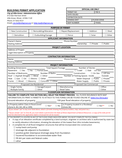 First page of the Building Permit Application