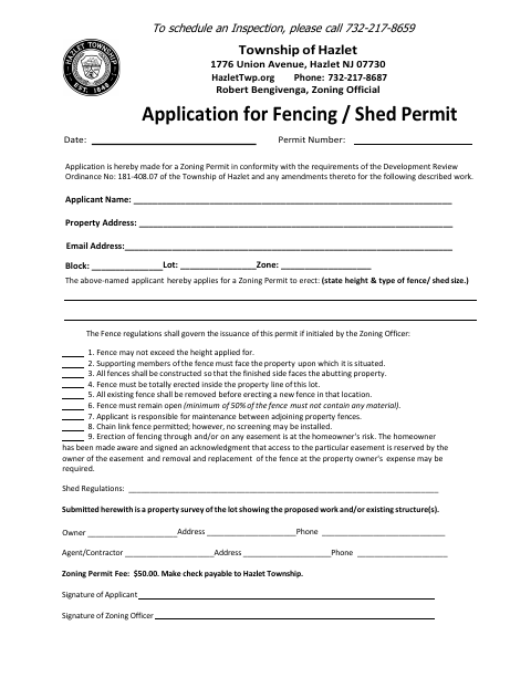First page of the Application for Fencing or Shed Permit