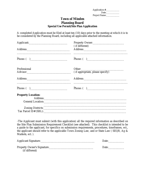 First page of the Special Use Permit/Site Plan Application