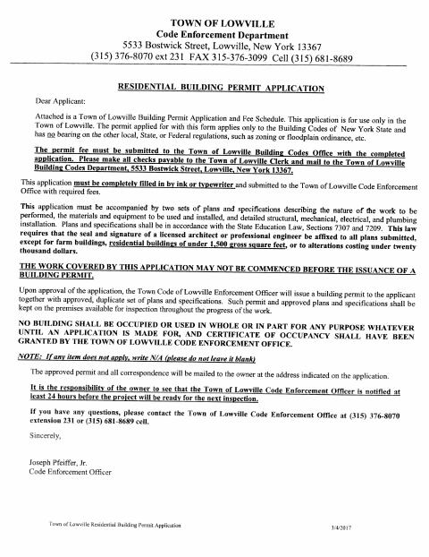 First page of the Residential Building Permit Application