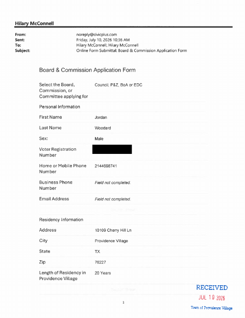 First page of the Board and Commission Application
