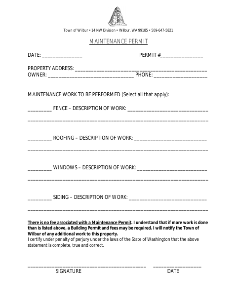 First page of the Maintenance Permit