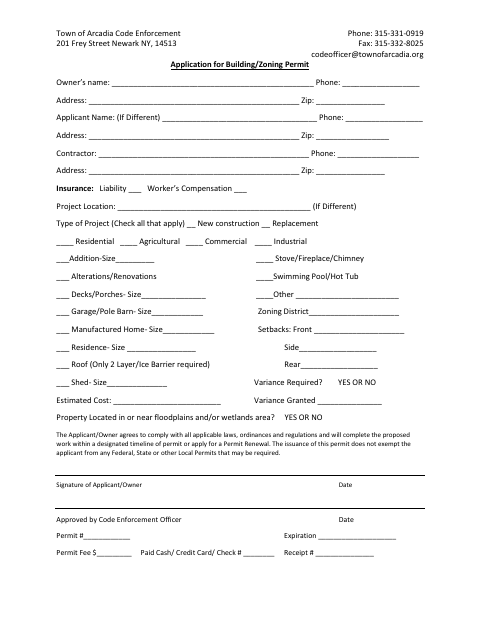 First page of the Application for Building/Zoning Permit