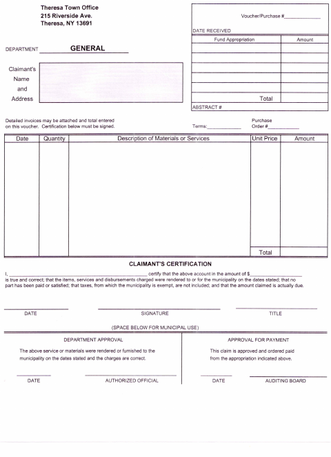 First page of the Voucher/Purchase Claim Form