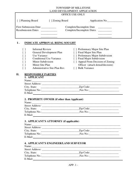 First page of the Land Development Application