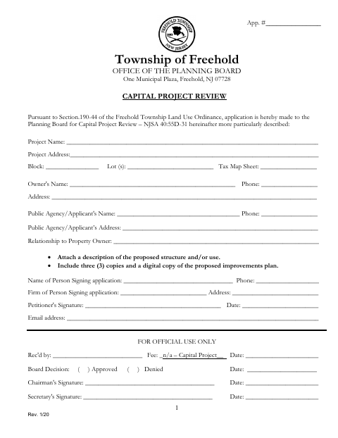 First page of the Capital Project Review Application