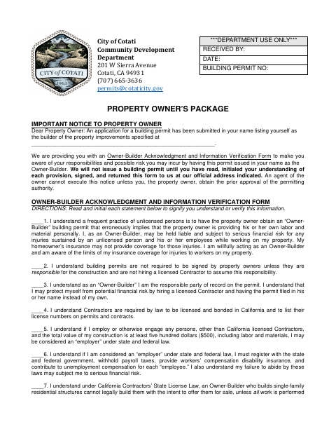First page of the Property Owner’s Package