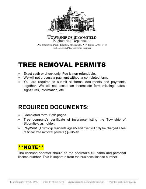 First page of the Tree Removal Permit Application