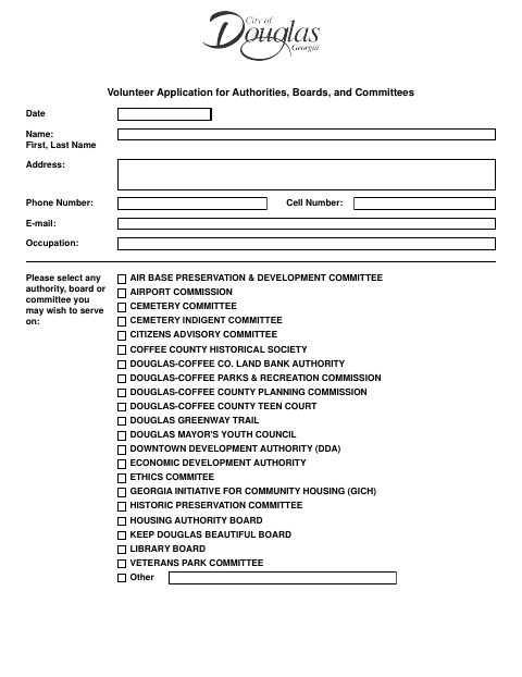 First page of the Volunteer Application for Authorities, Boards, and Committees