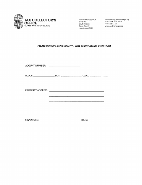 First page of the Bank Code Removal Form