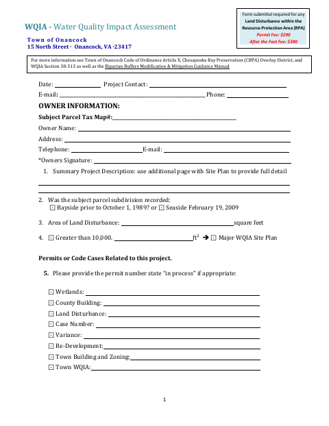 First page of the Water Quality Impact Assessment