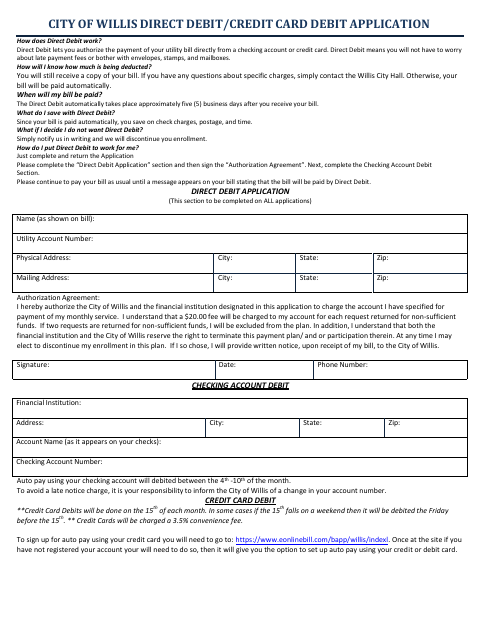 First page of the Direct Debit / Credit Card Debit Application