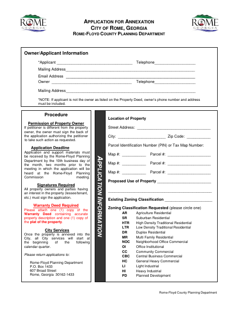 First page of the Application for Annexation