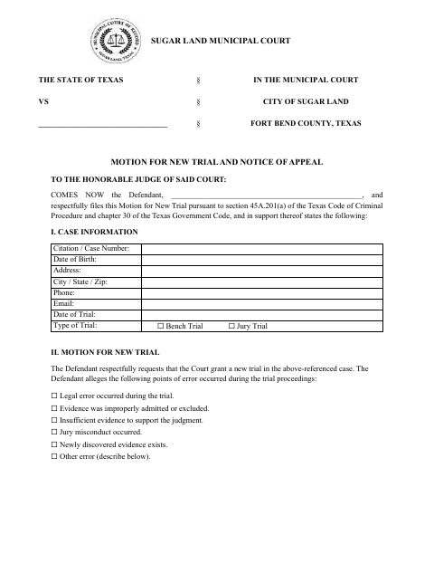 First page of the Motion for New Trial and Notice of Appeal