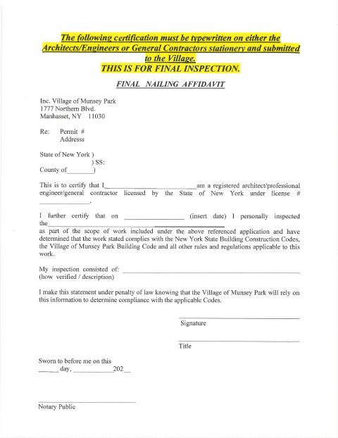 First page of the Final Nailing Affidavit