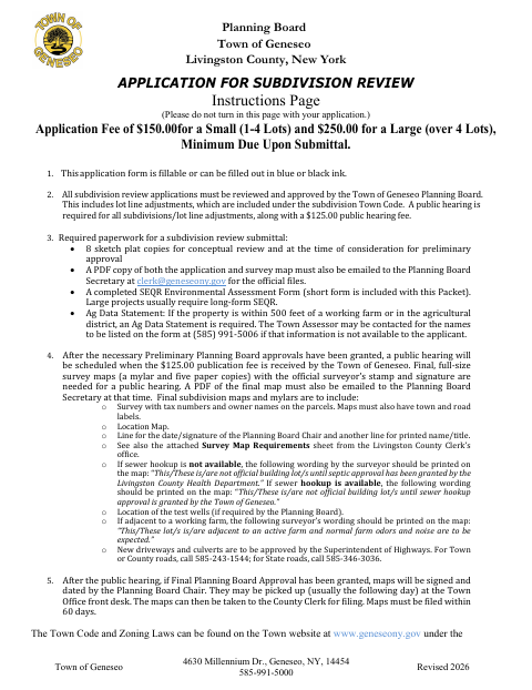 First page of the Application for Subdivision Review