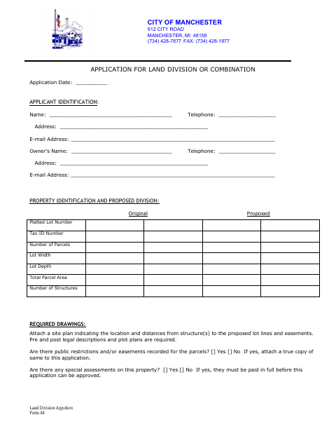 First page of the Application for Land Division or Combination