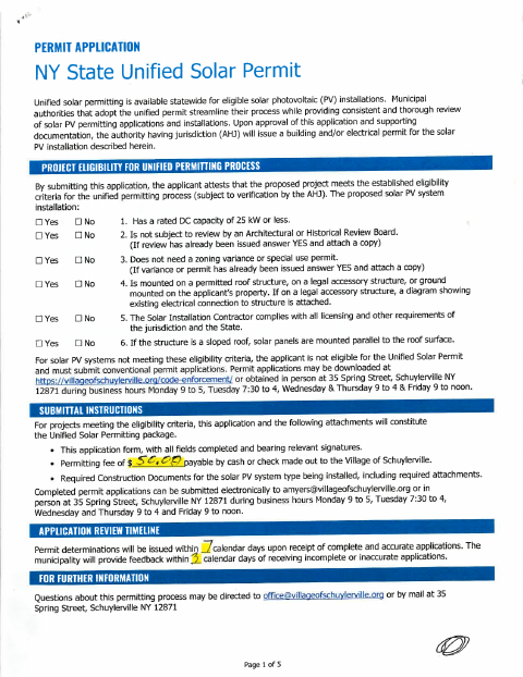 First page of the Unified Solar Permit Application