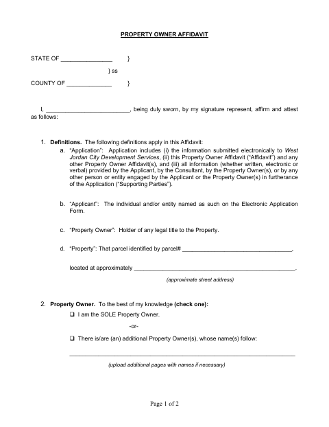 First page of the Property Owner Affidavit