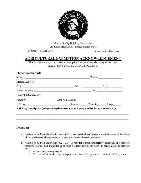 First page of the Agricultural Exemption Acknowledgement