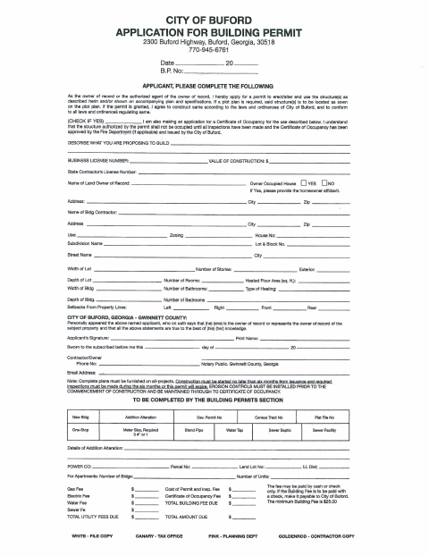 First page of the Application For Building Permit