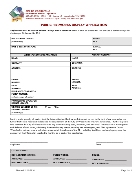 First page of the Public Fireworks Display Application