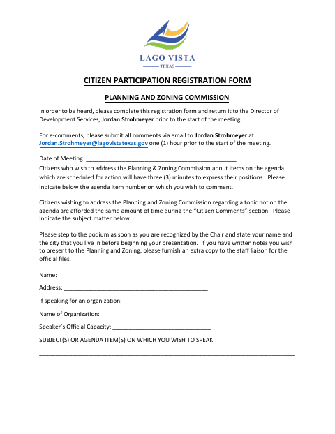 First page of the Citizen Participation Registration Form
