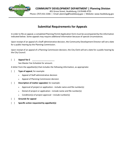 First page of the Appeal Form