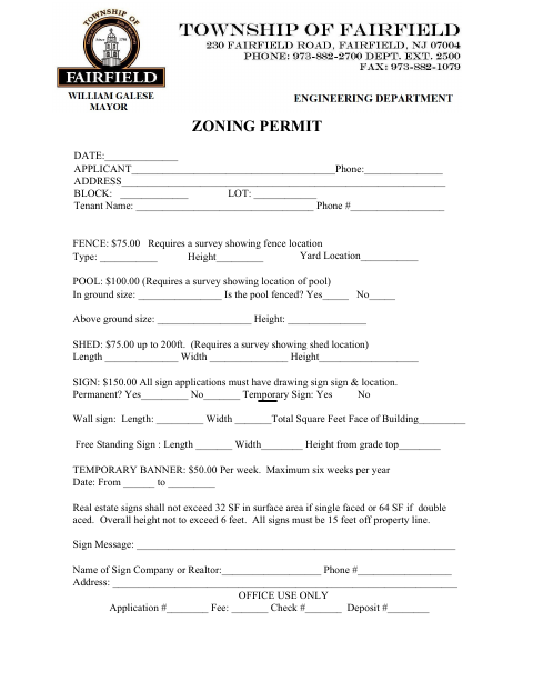 First page of the Zoning Permit