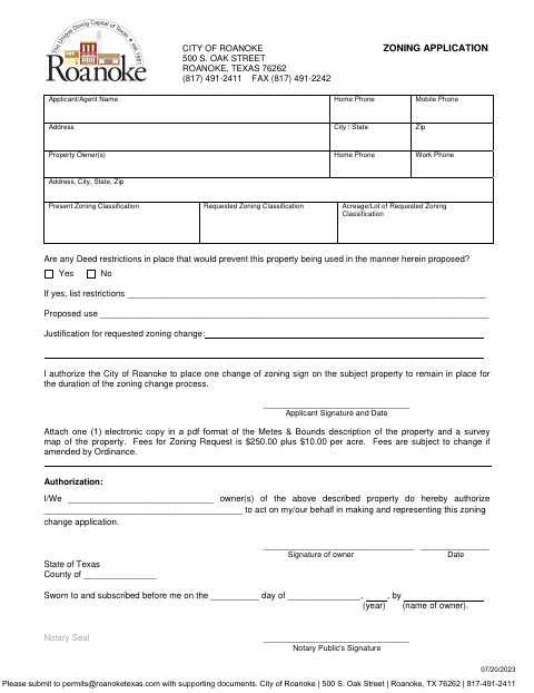 First page of the Zoning Application