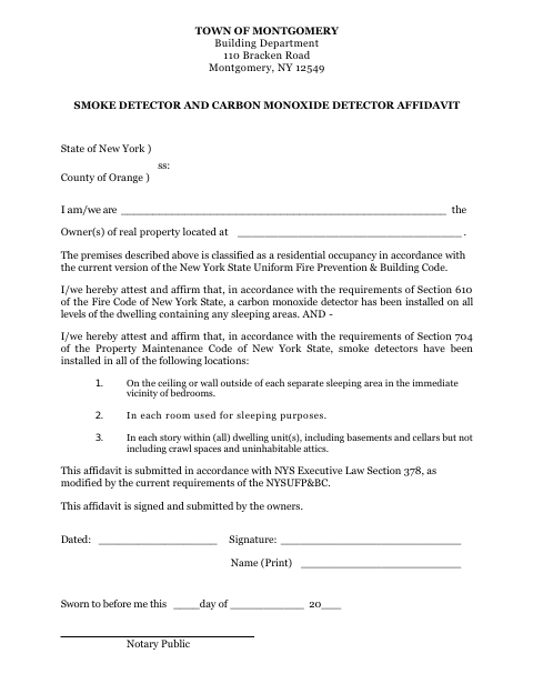 First page of the Smoke Detector and Carbon Monoxide Detector Affidavit