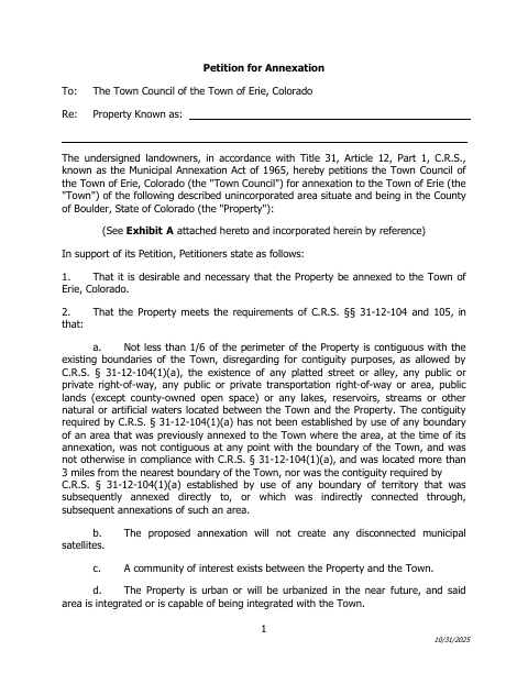 First page of the Petition for Annexation