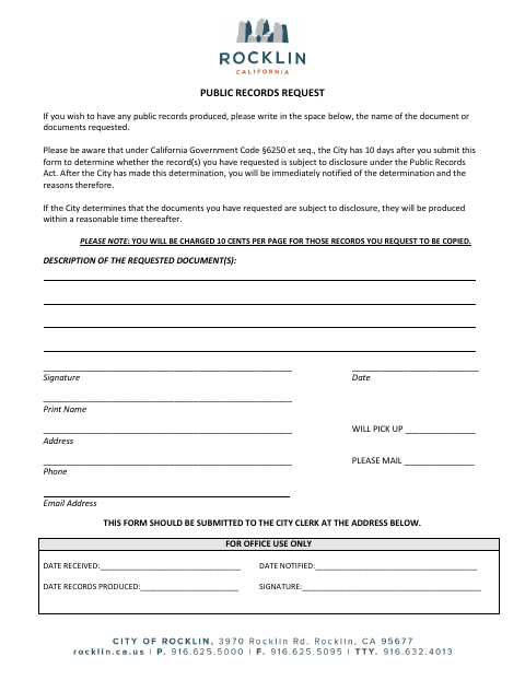 First page of the Public Records Request