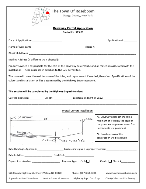 First page of the Driveway Permit Application