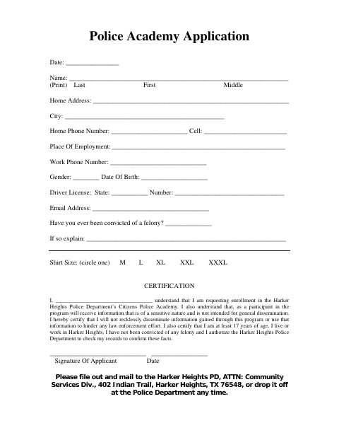 First page of the Citizen Police Academy Application Form