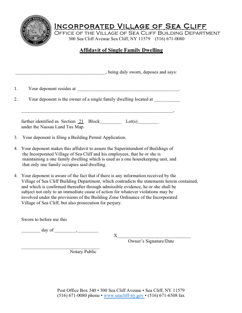 First page of the Affidavit of Single Family Dwelling