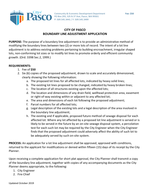 First page of the Boundary Line Adjustment Application