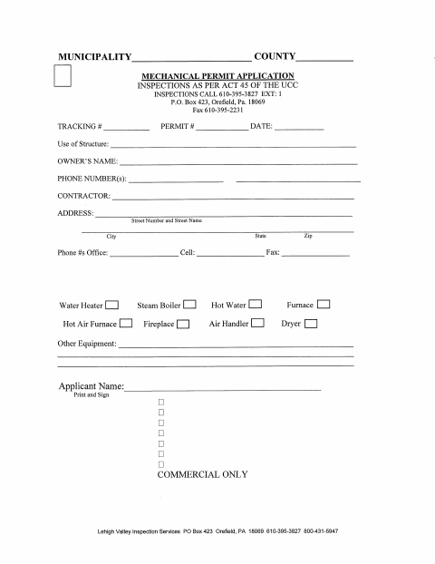 First page of the Mechanical Permit Application
