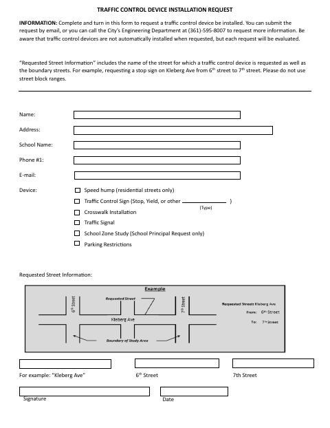 First page of the Traffic Control Device Installation Request