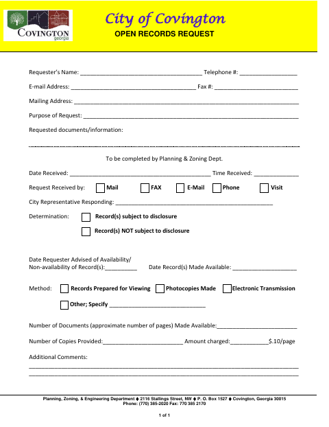 First page of the Open Records Request