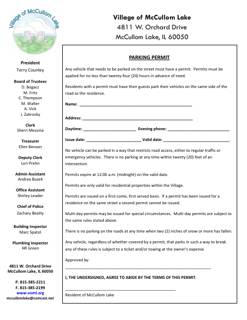 First page of the Parking Permit