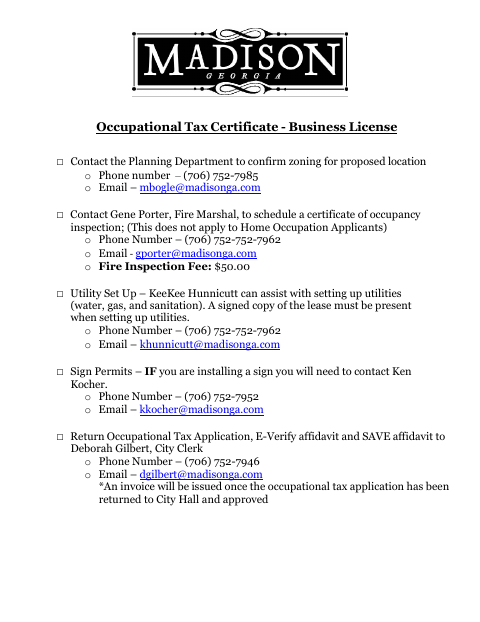 First page of the Occupational Tax Application