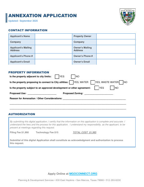 First page of the Annexation Application