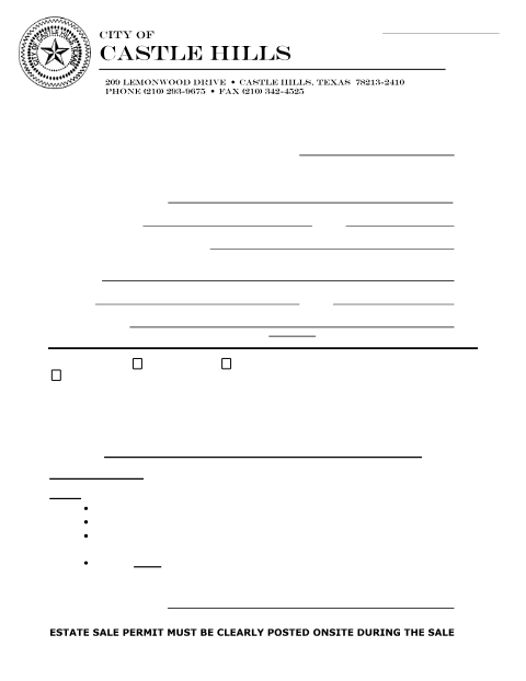 First page of the Estate Sale Permit Application