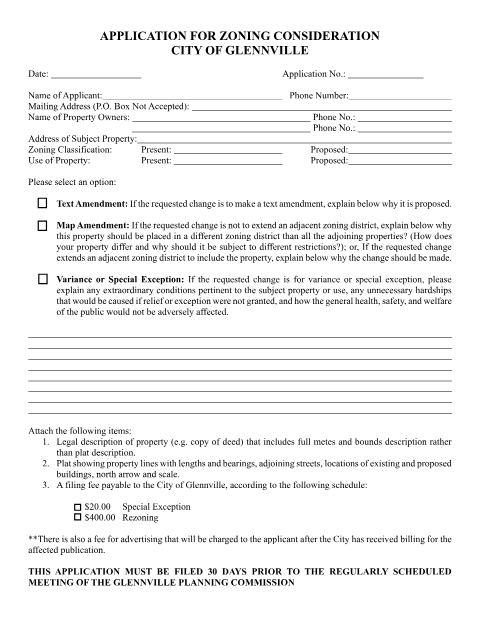 First page of the Application for Zoning Consideration