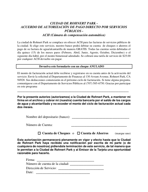 First page of the Utility Direct Payment Authorization Agreement – ACH