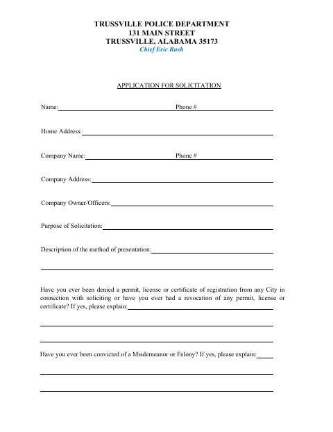 First page of the Application for Solicitation
