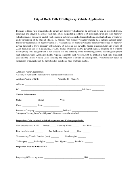 First page of the Off-Highway Vehicle Application