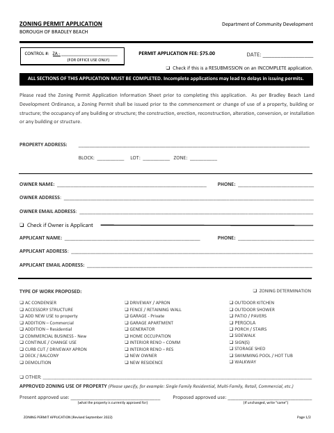 First page of the Zoning Permit Application