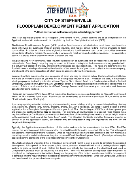 First page of the Floodplain Development Permit Application
